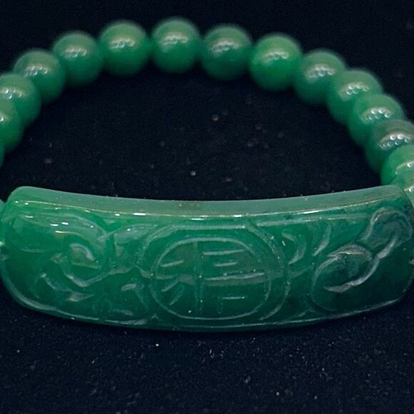 Jadeite Jade Beaded Stretch Bracelet Women's Size S/M Green Gemstone - Picture 6 of 9